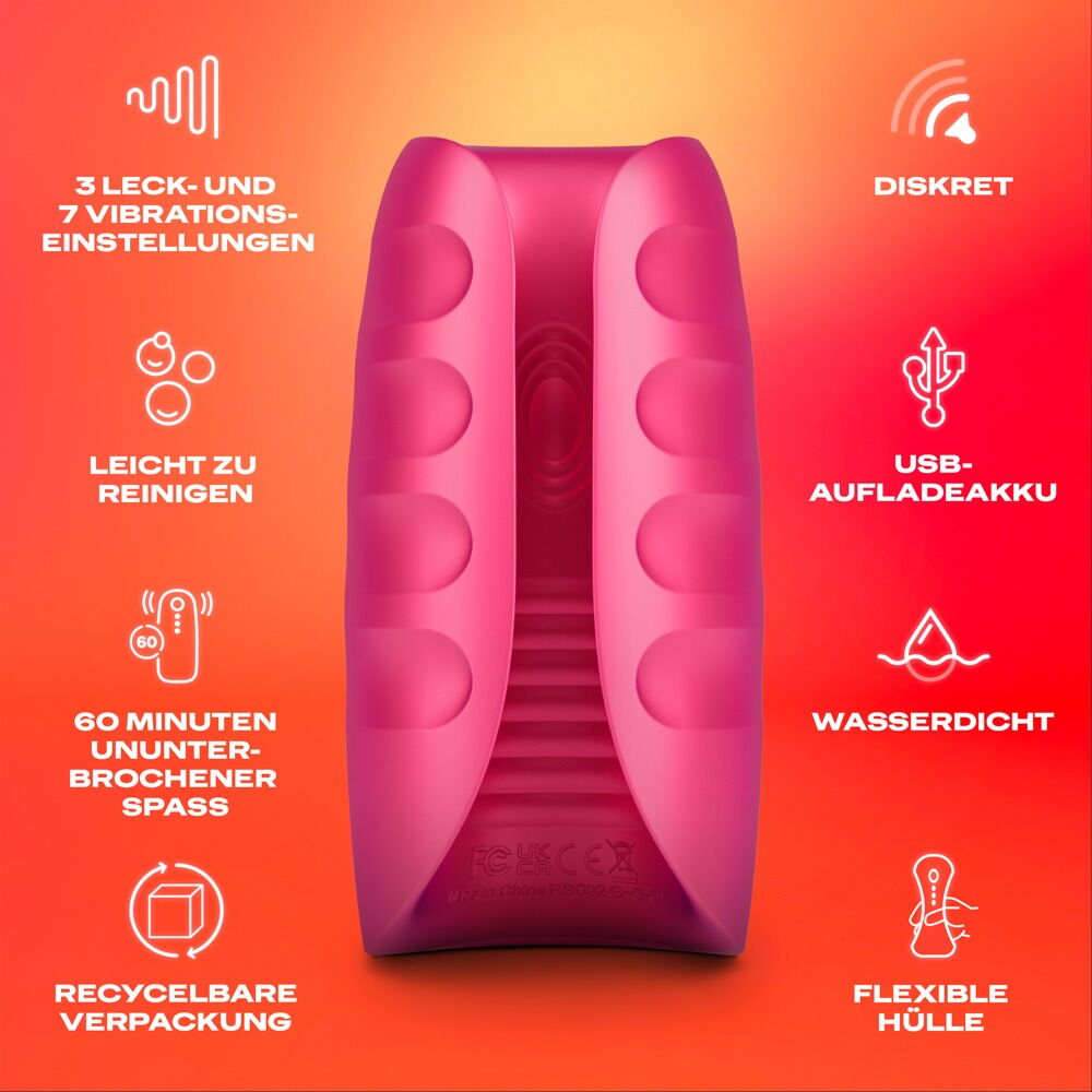 Masturbator „Slide & Vibe“ mit 7 Vibrations- und 3 Leckmodi