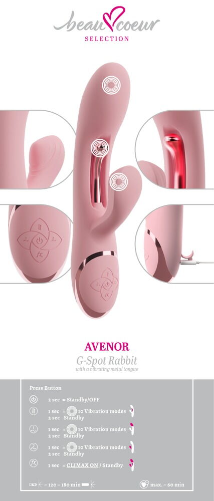 Rabbitvibrator „AVENOR“ mit Vibro-Metallzunge für G-Zone