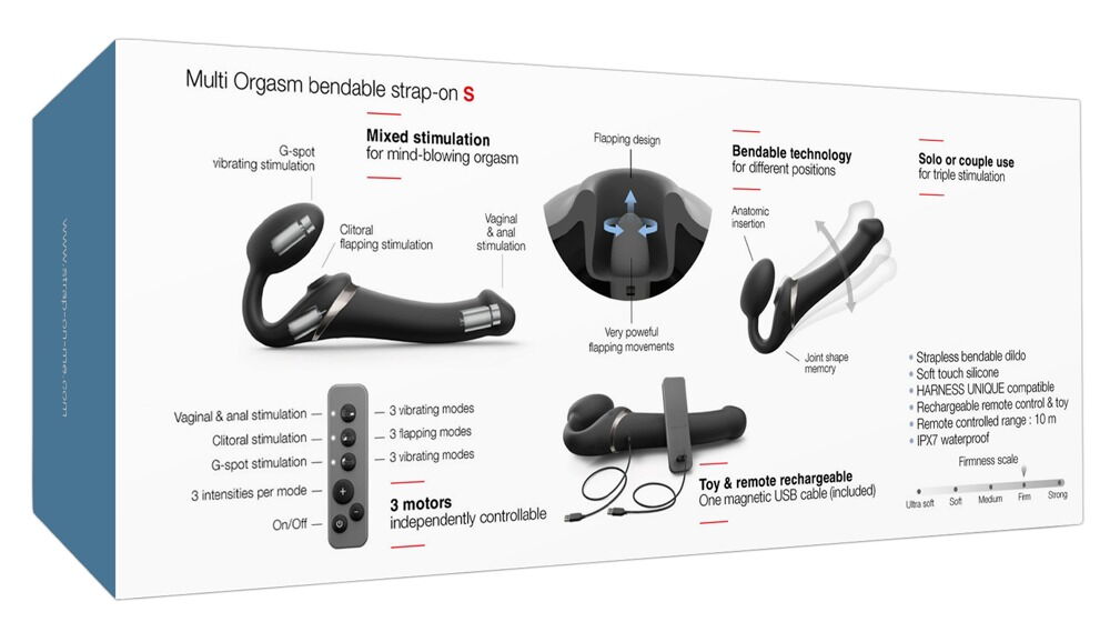 Strapless Strap-on „Multi Orgasm Bendable“ mit 3 Motoren