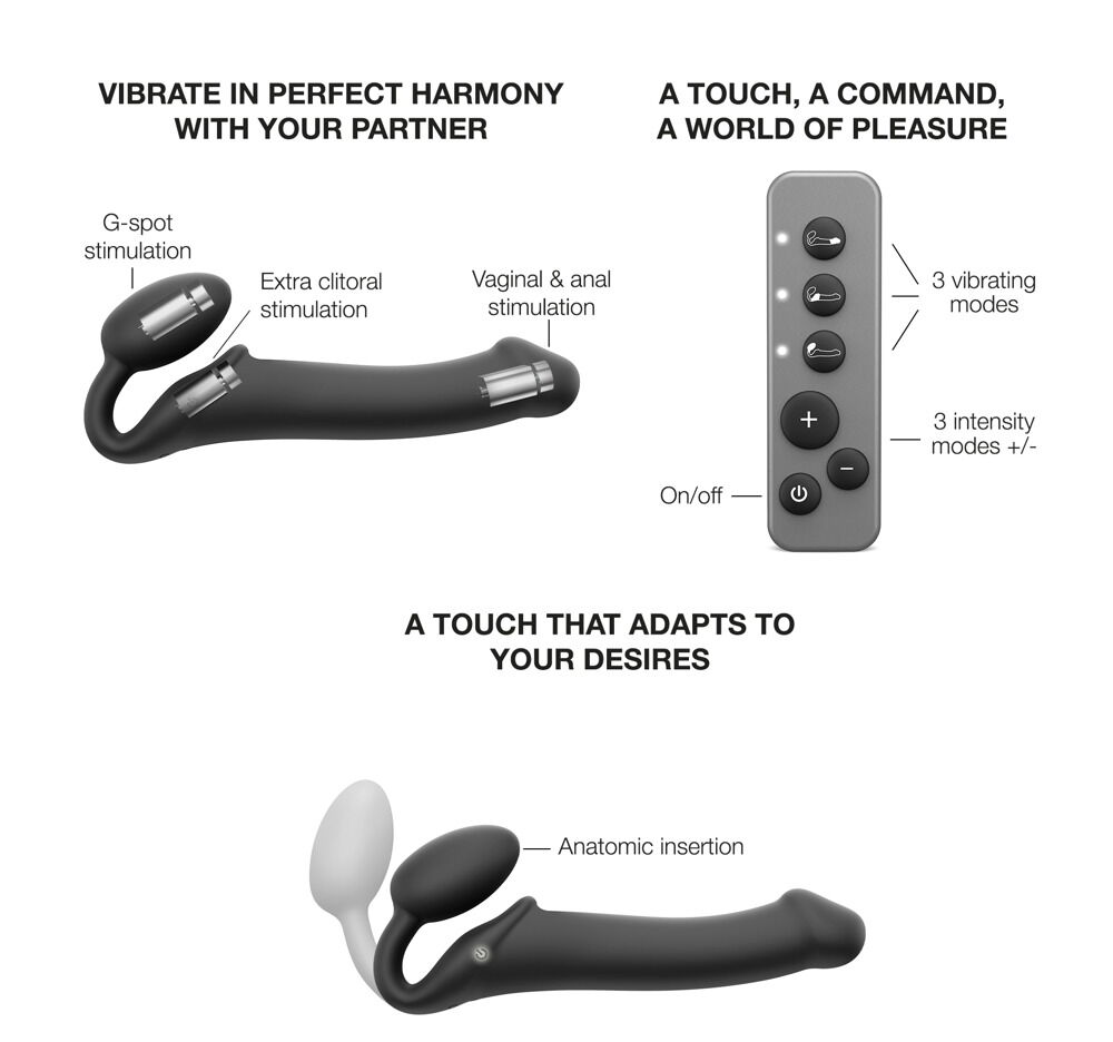 Strapless Strap-on „Vibrating Bendable“ mit 3 Motoren