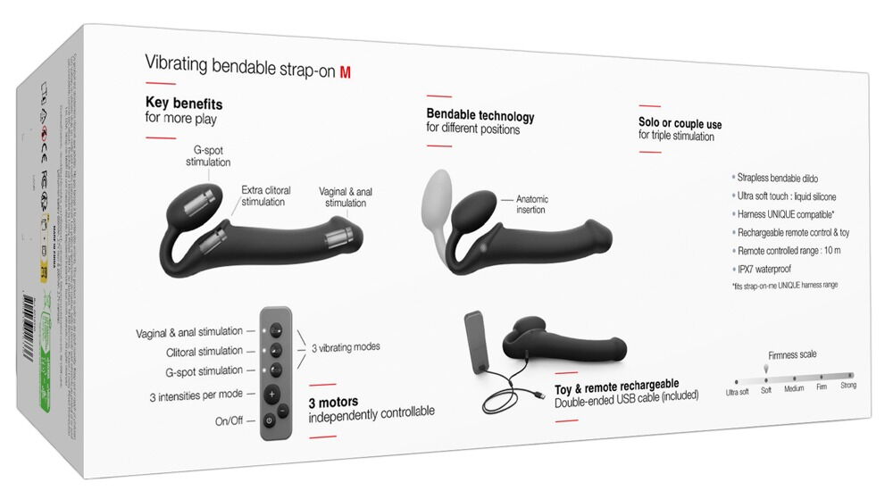 Strapless Strap-on „Vibrating Bendable“ mit 3 Motoren