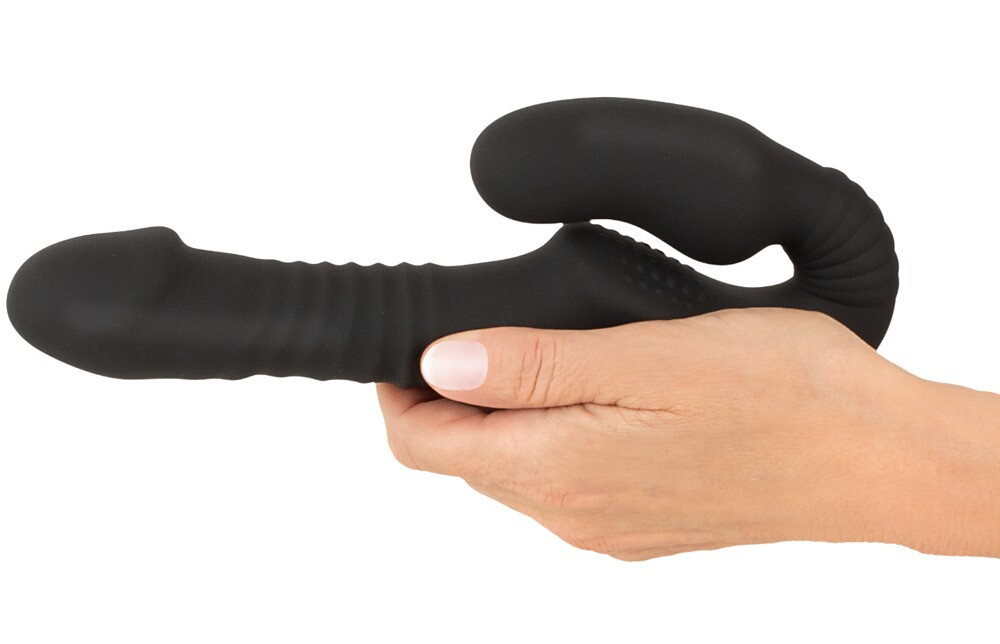 Strapless Strap-on „Thrusting Double Teaser RC“ mit Stoßfunktion