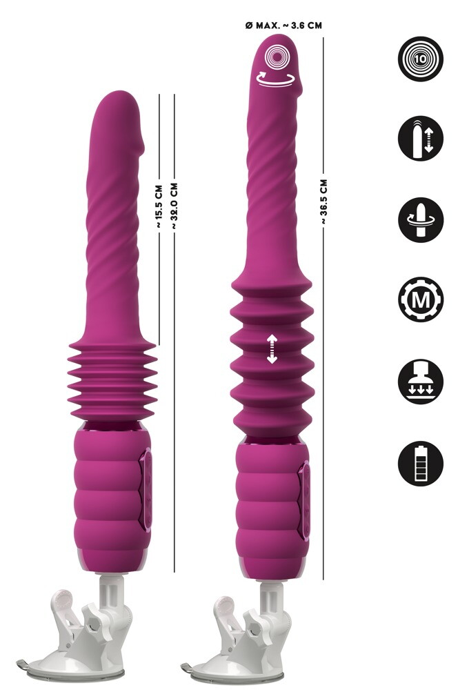 Stoßvibrator „Thrusting & Rotating Fucking Machine“ mit abnehmbarem Saugfuß