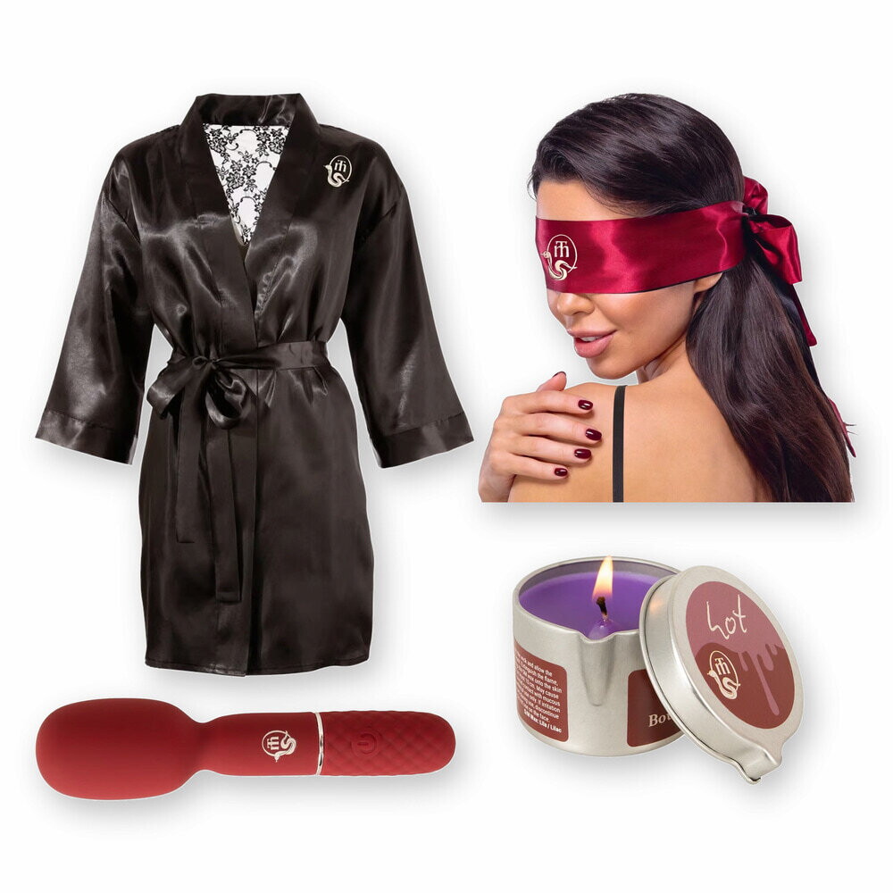 Maison Tabou – Touch & Tease Set mit Mini-Massagestab, Kimono, S/M-Kerze & Bondage-Schal